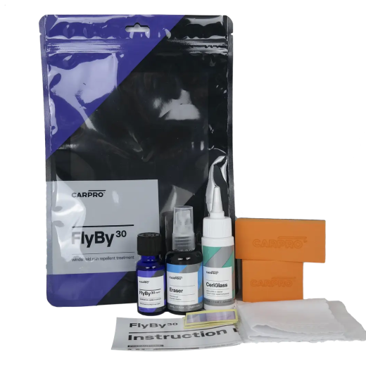 Кварцове захисне покриття для скла, анти-дощ, CarPro FlyBy30 kit 20ml (Набір)