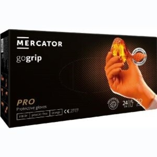 Рукавички нітрилові неприпудрені нестирильні - MERCATOR GoGrip Orange М 50 шт. (RP30061003)