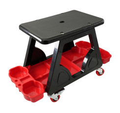 Стілець пластиковий багатофункціональний для детейлінга, полірувальників, механіків з полицями під пляшки та аксесуари на колесах