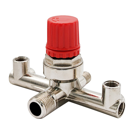 Контрольно-розподільний блок компресора (редуктор з регулятором тиску) зовнішнє різьблення 1/4 та 1/2, внутрішнє різьблення 1/8 Контрольно-розподільний блок компресора (редуктор з регулятором тиску) зовнішнє різьблення 1/4 та 1/2, внутрішнє різьблення 1/8