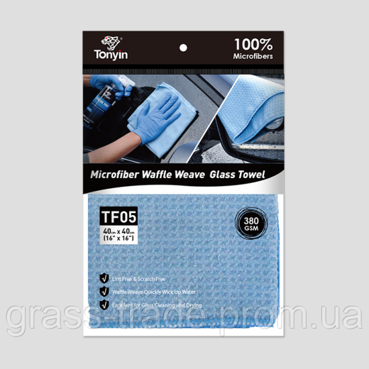 WAFFLE GLASS CLEAN TOWEL Серветка для скла 40*40 (300г/м2)