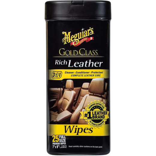 Серветки Meguiar's для догляду за шкіряним салоном Gold Class™ Rich Leather Wipes 18х23 см. 25 шт