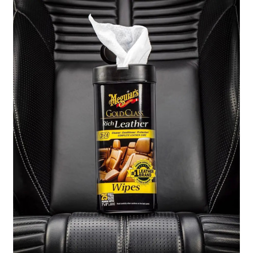 Серветки Meguiar's для догляду за шкіряним салоном Gold Class™ Rich Leather Wipes 18х23 см. 25 шт