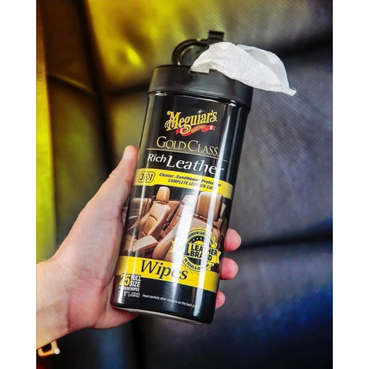 Серветки Meguiar's для догляду за шкіряним салоном Gold Class™ Rich Leather Wipes 18х23 см. 25 шт