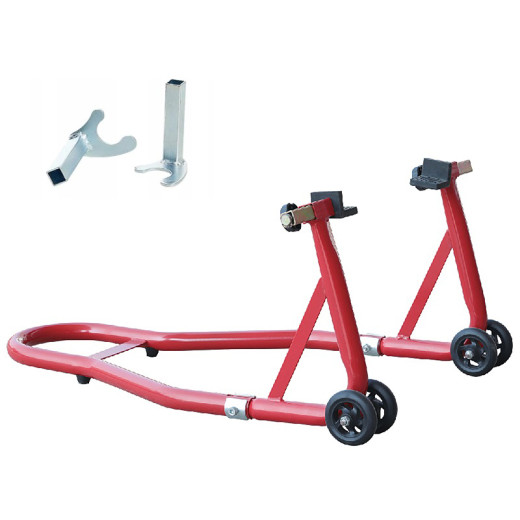 Підставка під заднє колесо мотоцикла L-подібна 340 кг з 2 адаптерами Підставка під заднє колесо мотоцикла L-подібна 340 кг з 2 адаптерами