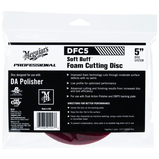 Полірувальний круг жорсткий — Meguiar's DA Soft Buff Foam Cutting Pad 140 мм. бордовий (DFC5)